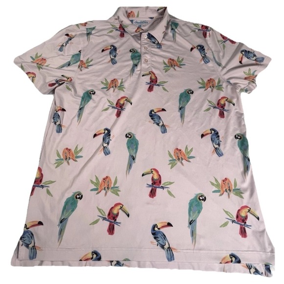 Chubbies Polo Shirt Mens XL X-Large White Parrot Toucan Bird Print Stretch Golf - Picture 1 of 7